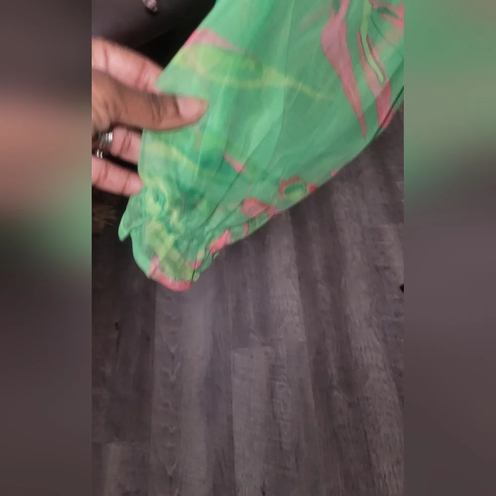 Ramy Brook Green and Pink Sheer Swim Cover Up. G7 - Picture 8 of 9